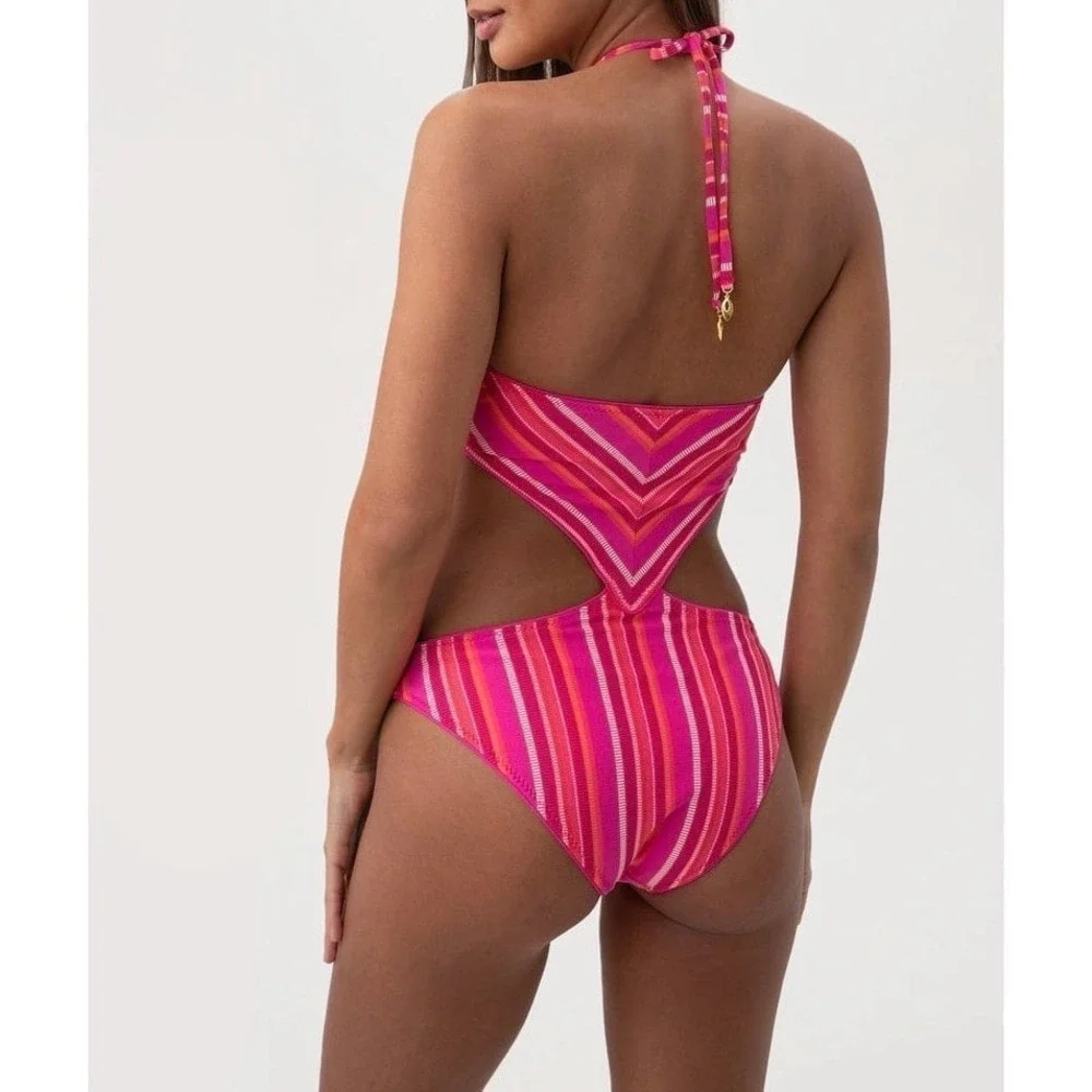 Trina Turk Marai High Neck Cut‎ Out Maillot Size 4